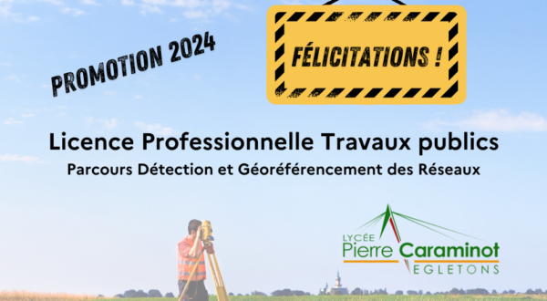 Résultats de la Licence Professionnelle Travaux Publics, parcours Détection des Réseaux 2023-2024