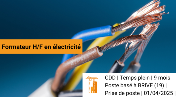 Offre d’emploi : Formateur H/F en électricité